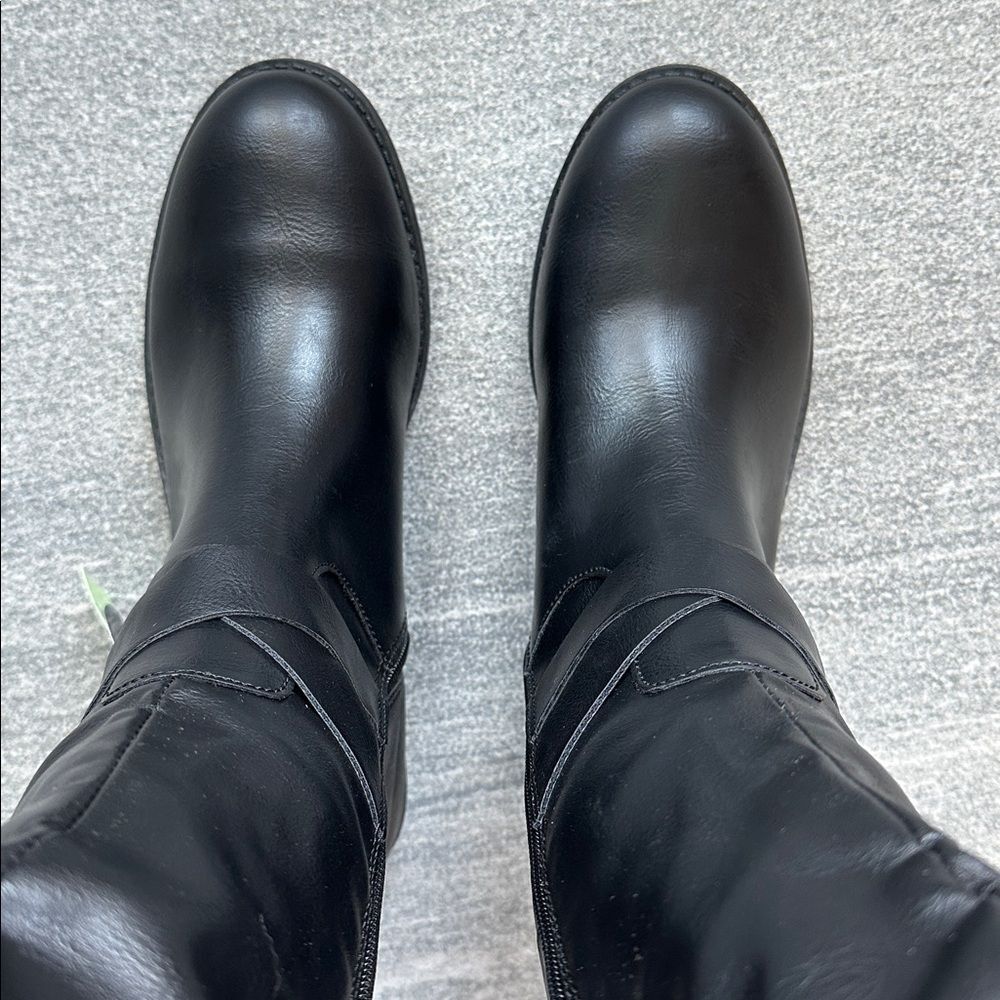 NWT Style & Co Black Riding Boots Faux Leather Wide‑Calf Round Toe Full Zip 7.5 - Picture 5 of 16